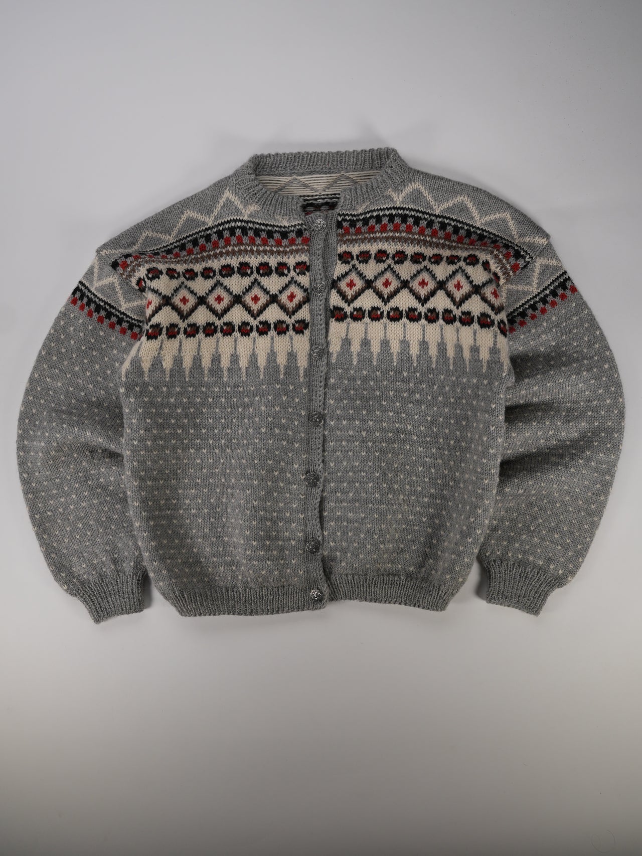1960s - Hand Knit Snowflake Pattern Sweater