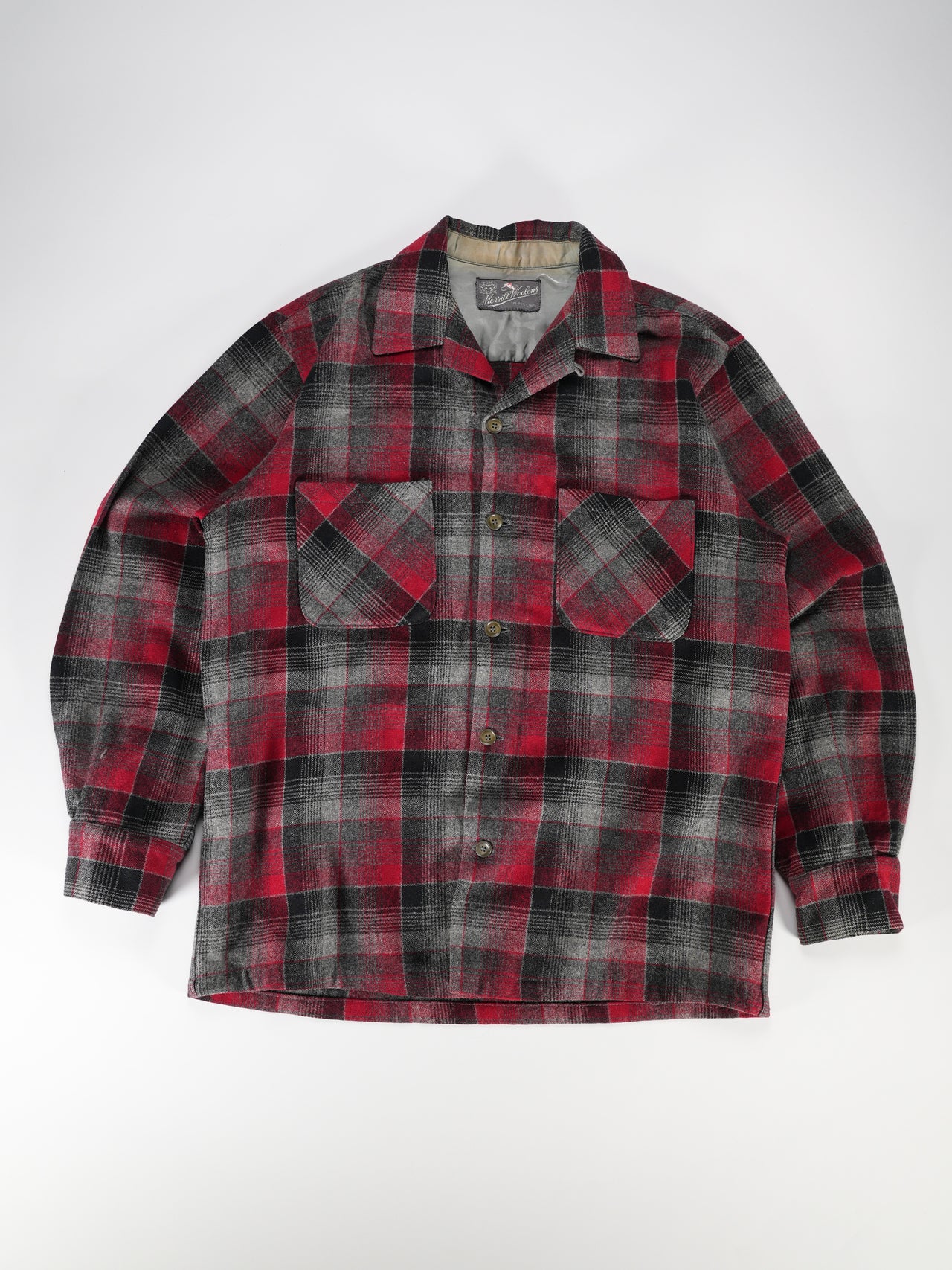 1950s - Merrill Woolens Red And Grey Plaid Wool Button-Up Shirt