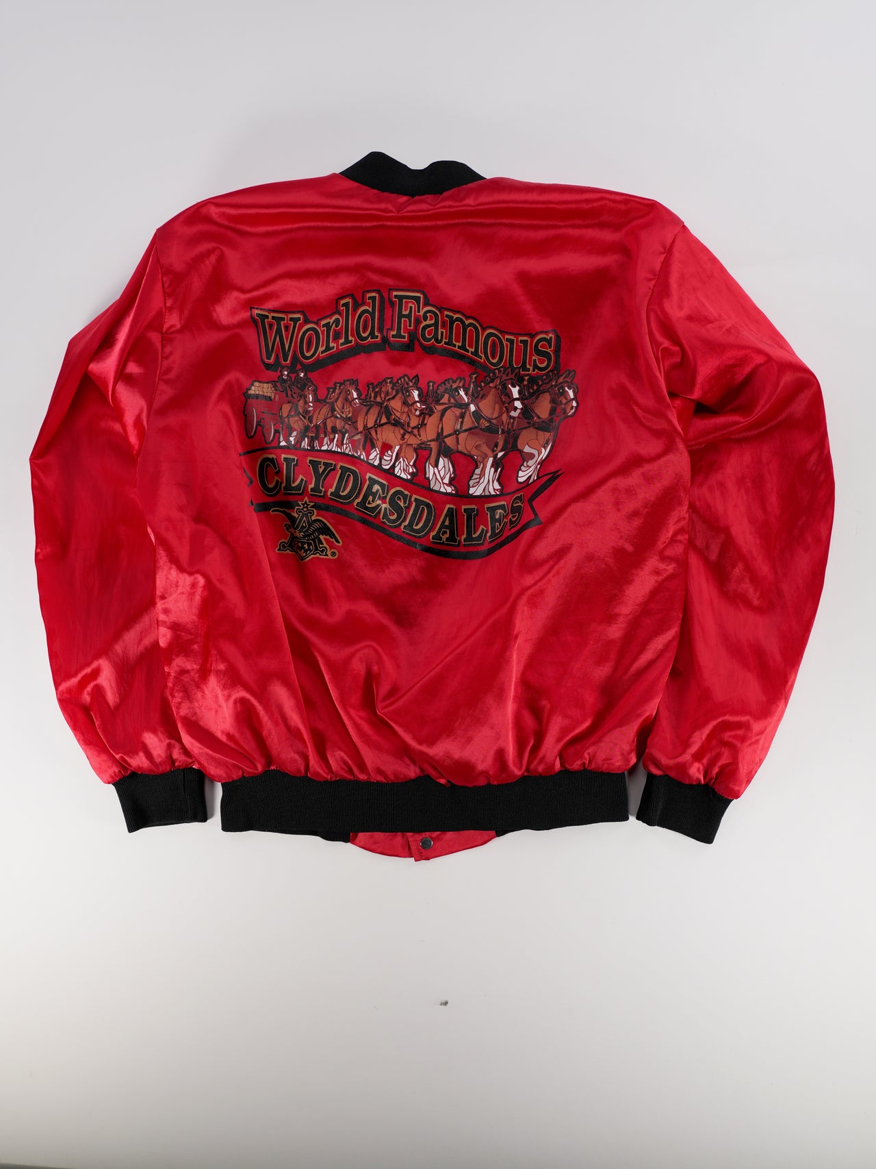 1980s - Budweiser Clydesdales Red Satin Bomber Jacket